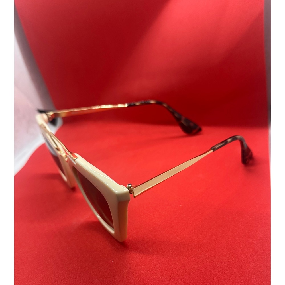 Chic Cream Cat Eye Sunglasses Gold Bridge Tortoise Temples - Picture 4 of 7